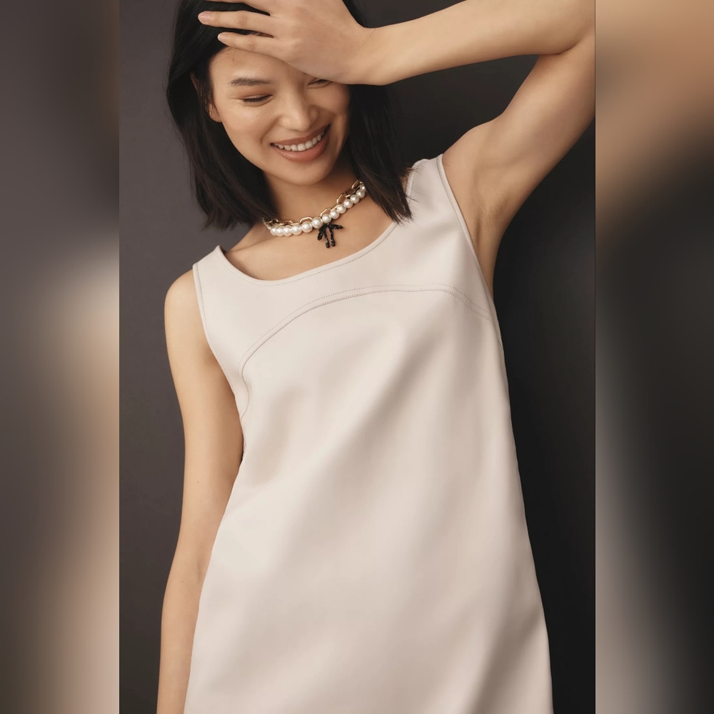 NWT Pilcro Anthropologie Vegan Leather Shift Mini Dress in Neutral-Size 6